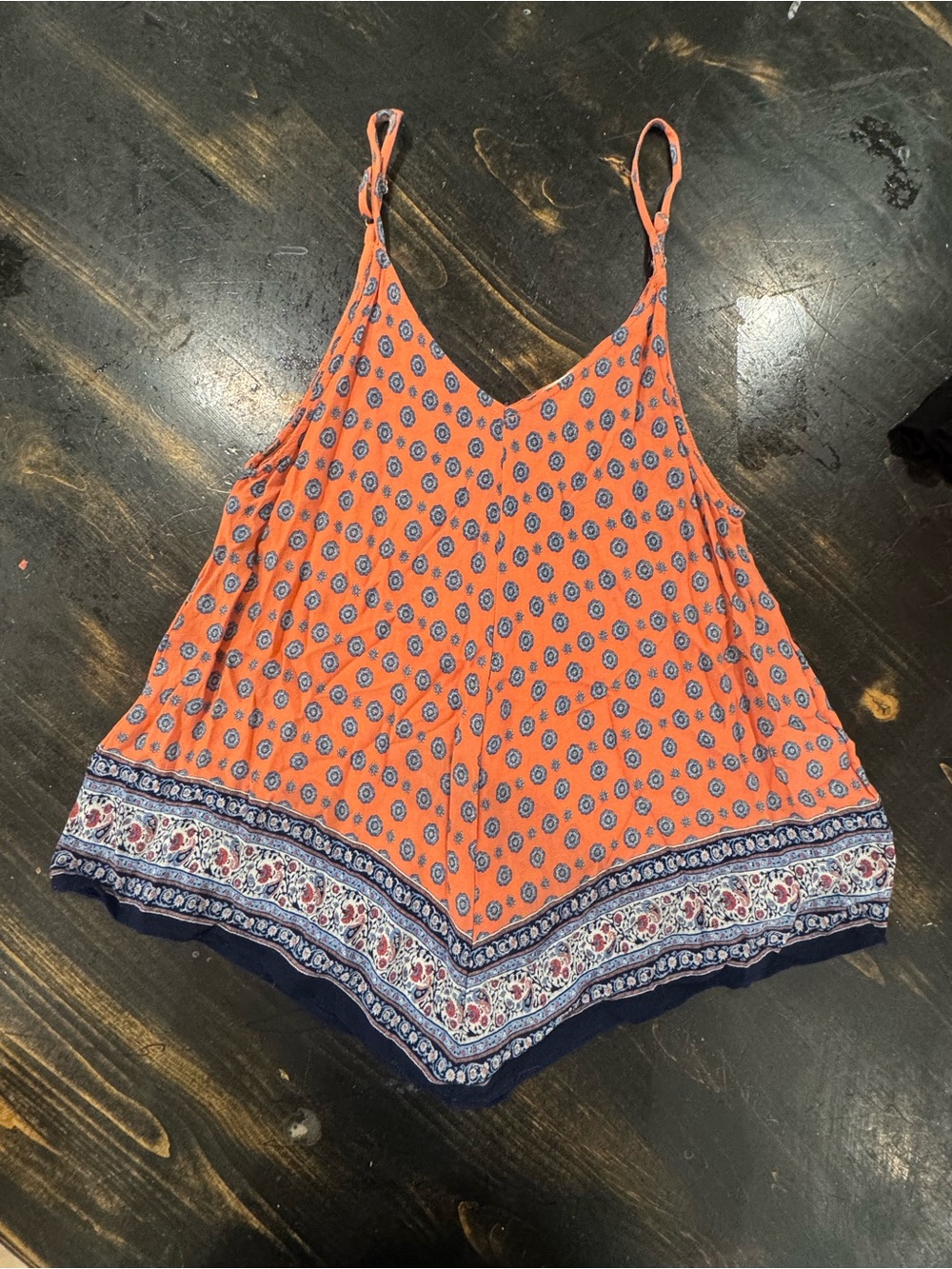Sweet Journey Orange Printed Spaghetti Strap Tank Top Boho Art Deco! Size medium
